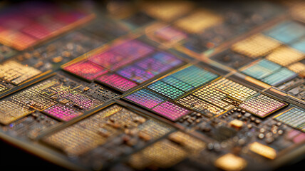 Naklejka premium High resolution semiconductor grid illustrating micro scale electronic structures representing advanced chip fabrication and digital performance. 