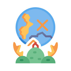 Graphic Depiction of a Damaged Earth Globe Surrounded by Damaged Landscape Elements