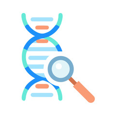 DNA strand under a magnifying glass, genetic research concept, molecular biology, vector illustration