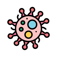Graphic illustration of a colorful virus cell with spikes on a black background