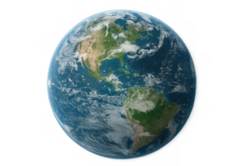 Planet earth globe showing north and south america from space, a world map illustration on transparent background