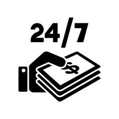 Pay services 24/7 - Dollars - Vector web icon