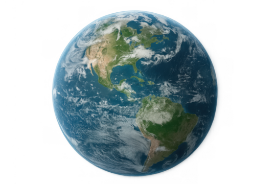 Planet earth globe showing north and south america from space, a world map illustration on transparent background