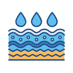 Hydrated Skin Layers with Moisture Drops Illustration in Flat Design, Isolated on Black