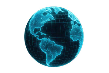 Digital blue earth globe hologram with network grid showing global communication and future technology concept