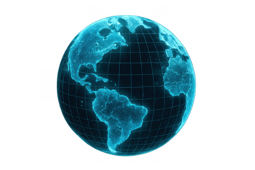 Digital blue earth globe hologram with network grid showing global communication and future technology concept