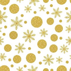 Golden Snowfall: Sparkling snowflakes and glistening circles dance in a whimsical pattern, perfect for adding a touch of festive magic to any design.