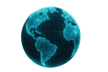 Digital globe overlaying world map, illustrating global network, connectivity and technology concepts