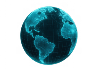 Digital globe overlaying world map, illustrating global network, connectivity and technology concepts