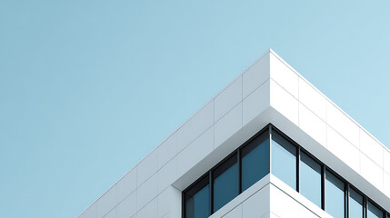 White building corner against clear blue sky architecture