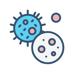 Abstract illustration of stylized viruses and cell structures on a black backdrop