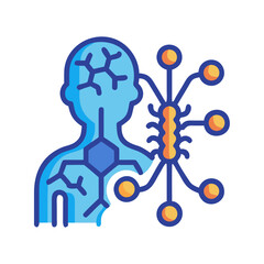 Human Brain Connection with Network Concept in Blue and Orange Flat Icon Design