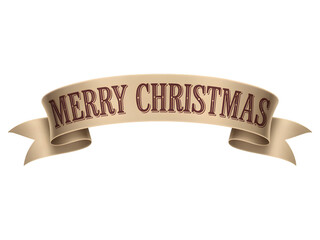 Elegant "Merry Christmas" banner ribbon with vintage typography. A classic holiday greeting for festive designs, perfect for cards, social media, and seasonal marketing promotions.