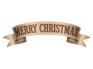 Elegant "Merry Christmas" banner ribbon with vintage typography. A classic holiday greeting for festive designs, perfect for cards, social media, and seasonal marketing promotions.