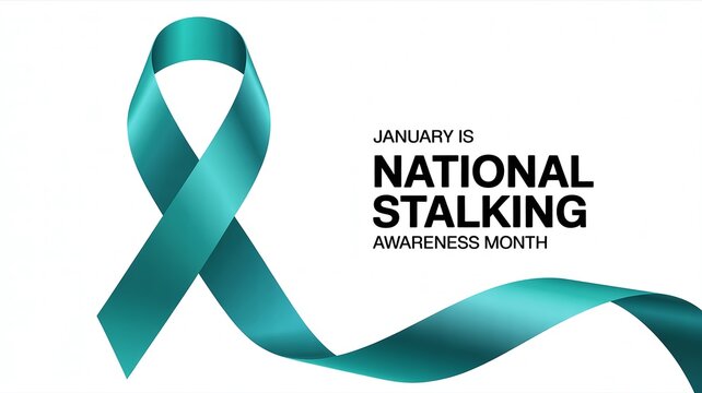 January is National Stalking Awareness Month Vector Graphic Design with Teal Ribbon Symbol for Victim Support and Public Safety Campaigns