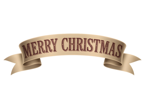 Elegant "Merry Christmas" banner ribbon with vintage typography. A classic holiday greeting for festive designs, perfect for cards, social media, and seasonal marketing promotions.