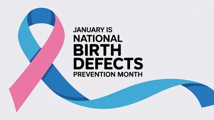 National Birth Defects Prevention Month January Graphic with Pink and Blue Awareness Ribbon Symbol for Health Campaigns and Education