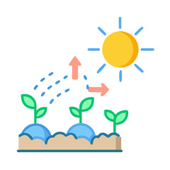 Plant growth under sun irrigation, flat illustration showing seedlings and water cycle