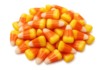 Candy corn pile showing orange, yellow and white colors for halloween celebrations on transparent background