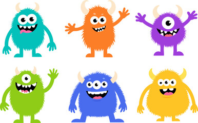 Cute funny monsters set collection cartoon characters design