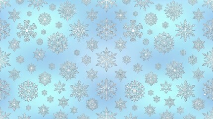 Glittering snowflakes cover a blue background creating a festive holiday wallpaper effect.