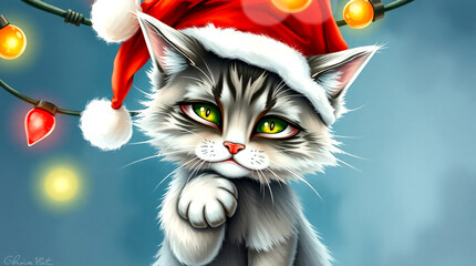 cat with christmas hat