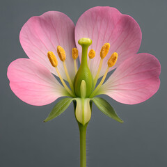 Macro Closeup of Soft Pink Flower With Green Center and Yellow Pollen Stamens