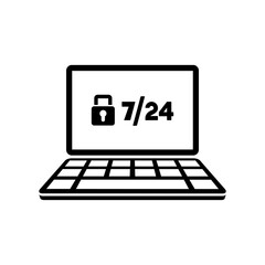 7/24 computer protection - Vector flat icon