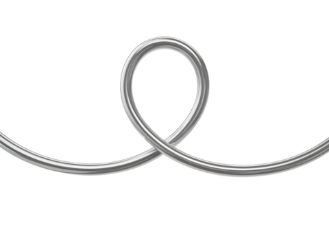 Sleek silver metallic tube forming elegant festive loops and curves, isolated on black. A modern design element perfect for Christmas banners, holiday graphics, or seasonal web backgrounds and deco