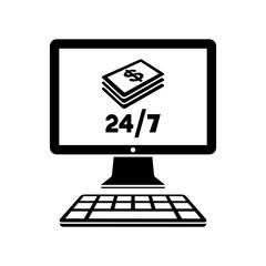 Online banking service 24/7 - Dollar - Vector flat icon