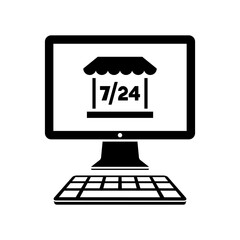 E-commerce shop open 7/24 - Vector flat icon
