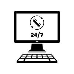 Computer - Full time contact assistance 24/7 - Vector flat icon