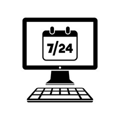 Computer calendar 7/24 - Vector flat icon
