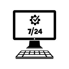 7/24 computer check - Vector flat icon