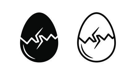 A black and white illustration of a whole and cracked egg side by side