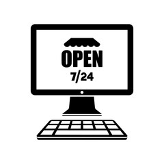 E-store open 7/24 full time - Vector flat icon