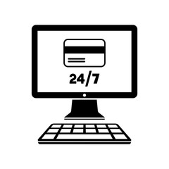 Online banking services 24/7 - Credit card - Vector flat icon