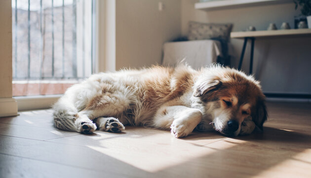 Happy golden retriever puppy playing with a ball near a cat