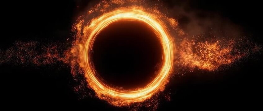 Burning like a hurricane, a ring of fire spiral fire flame  The center is a black hole.