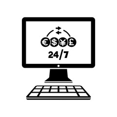 Money transfer online service 24/7 - Vector flat icon