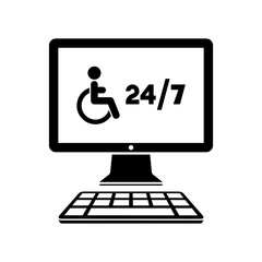 Online handicapped services 24/7 - Vector flat icon