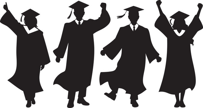 Silhouetted Graduates Celebrating Academic Achievement Graduation Day Ceremony Education Success