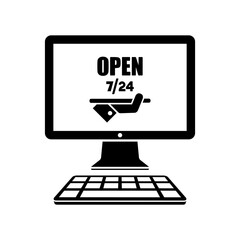 Online services open 7/24 - Vector flat icon