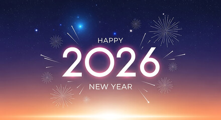 Happy new year 2026 celebration with fireworks in the night