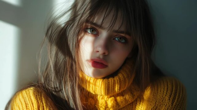 Woman with long hair and yellow sweater