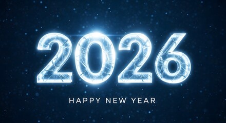 Glowing 2026 happy new year celebration with sparkling lights on dark background