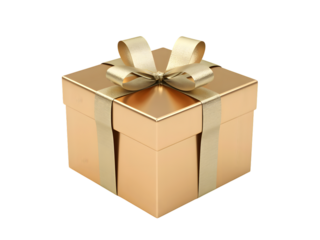 Luxurious golden gift box with elegant ribbon and bow, isolated on black. Perfect for celebration, anniversary, birthday, holiday, Christmas, or surprise themes, adding a touch of prestige and joy 