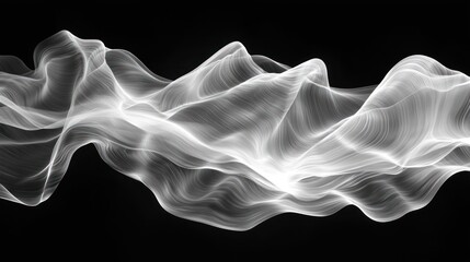 Abstract flowing white lines on black background. Possible use Stock photo