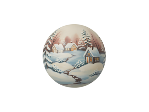 Hand-painted Christmas ornament featuring a cozy snowy winter village with quaint houses & frosted trees. Perfect for holiday greetings, festive decor, or seasonal designs. - Powered by Adobe