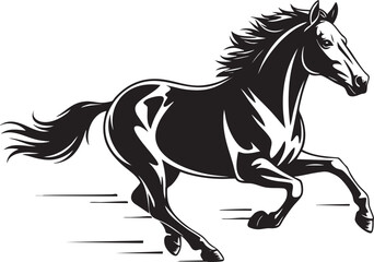 Black and white galloping horse vector illustration of strength and movement